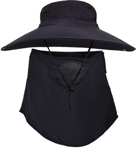 WANYIG Sonnenhut Herren Damen UV Schutz Mesh Hut Herren Sommer Fischerhut Sommerhut Regenhut Wasserdicht Bucket Hat Outdoor Wanderhut mit 13.5CM Breiter Krempe/Gesichts-Netz (Schwarz)