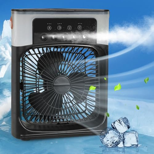 Portable Air Conditioner - All-in-1 Mini Air Cooler with 90° Oscillation, 3 Wind Speeds, 5 Spray Modes, Timer, 7-Color Night Light | Home, Office, Bedroom [Energy Class A+++]