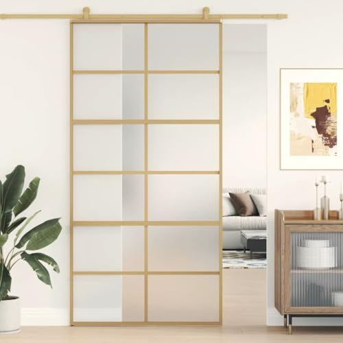 Gecheer Porta Scorrevole Oro 102,5x205 Vetro Smerigliato ESG Alluminio,Porta,Scorrevole,Porta Interne,Set Porte Sorrevoli,Porta Scorrevole in Vetro e Alluminio,Porta per Interno,A155171