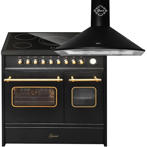 GURARI Elektrisk stående spis GCH E 912 DF BL r+GCH 046 Bl 9, elektrisk spis 90 cm med 1-vägs teleskoputdrag, dubbelugn köksfläkt 90 cm