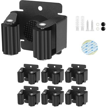 HYSHLC Gerätehalter Set, 6 Stück Besenhalterung Wand Gartengerätehalter Edelstahl Gerätehalter Wandhalterung Selbstklebend Besenhalter für Küche, Zuhause, Badezimmer, Garage, Garten