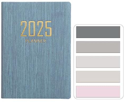 SamHeng Mini 2025 Taschenkalender, Klein PU-Leder Softcover Kalender A7 Terminplaner Terminkalender Wochenplaner Notizbuch Organizer mit Morandi Haftnotizen Seitenmarker (Blau)