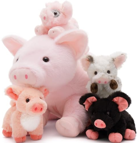 MorisMos groß Schwein Kuscheltier XXL mit 4 Babys im Bauch, süß Schweinchen Ferkel plüschtier, Pigteddy Spielzeug Geburtstag Weihnachten Geschenk Kinder