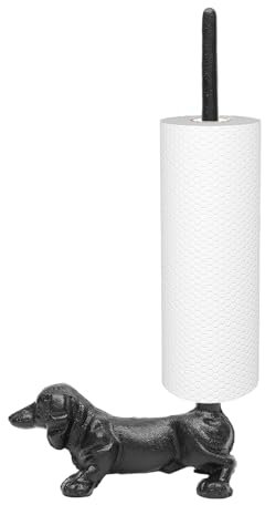 Kitchen Roll Holder, Cast Iron Puppy Paper Towel Holder with Four Support Feet, Classic Free-Standing Toilet Rolls Organizer, for Apartments, Hotel, Black, Height 31 cm