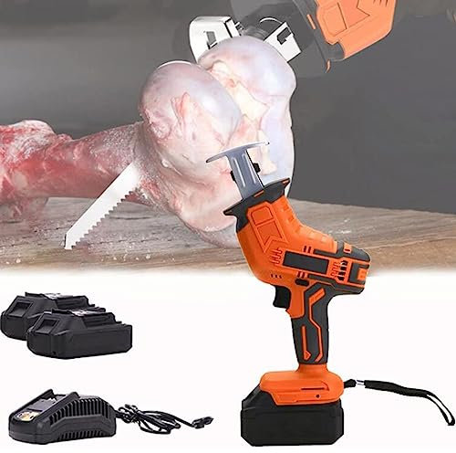 Scie à Os de Boucher électrique, Scie de Boucher Professionnel pour Couper Viande Congelée et Os, Couteau Electrique Scie Viande, pour Couper Viande Congelée, Os, Métal, Bois,2battery+2sawtooth
