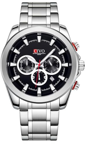 CIVO Reloj Hombre Acero Inoxidable Cronógrafo Elegante Grande Impermeable Cuarzo Analogico Relojes Deportivos Classico Reloj de Hombre