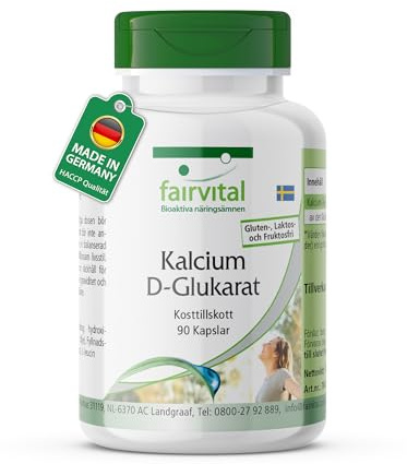 fairvital Kalcium-D-glukarat, 90 kapslar, 1500mg varav 195mg kalcium per daglig dos, kvalitetskontrollerat och högdoserat, 100% veganskt, tillverkat i Tyskland