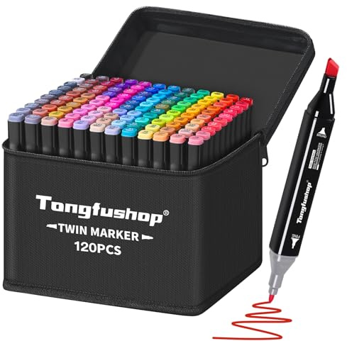 Tongfushop 120 alkoholpennor set, 2 sekunder snabbtorkande filtspetspennor, tjocka och tunna alkoholpennor med anti-läckage distanser för målning, ritning, design, rendering