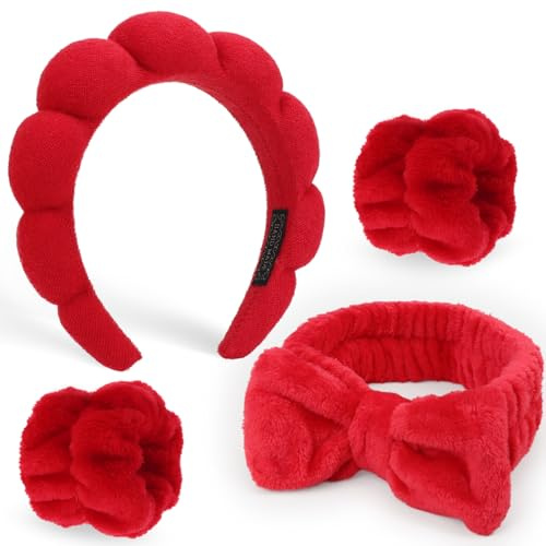 DRESHOW Spa Stirnband zum Waschen Gesicht Wristband Set Schwamm Weiches Frottee Make-up Hautpflege Anti-Rutsch-Stirnband Frottee Handtuch Stirnbänder für Damen Mädchen