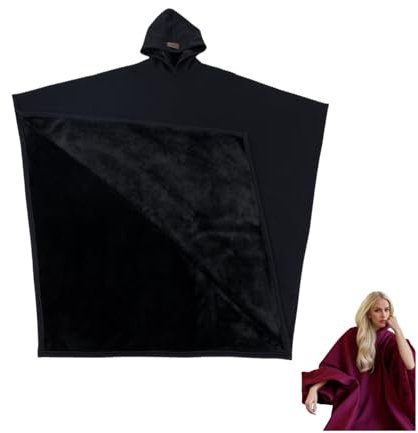2025 Arcane Hoodie | Oversized Blanket Cloak Hoodie for Women & Men | Soft Faux Woolen Lined Loose Poncho Cape with Batwing Sleeves – 9 Stylish Colors (Black)