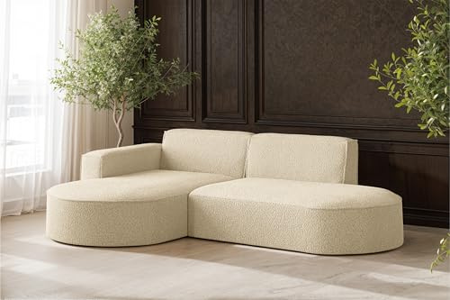 Kaiser Möbel - Ecksofa mit Wohnlandschaft, Eckcouch L Form, Sofa 3-sitzer, Polstersofa, Bigsofa, Bequemes Couch mit Ottomane für Wohnzimmer, Relaxsofa, Weiches Stoff, Modena Studio, Ecru, Links