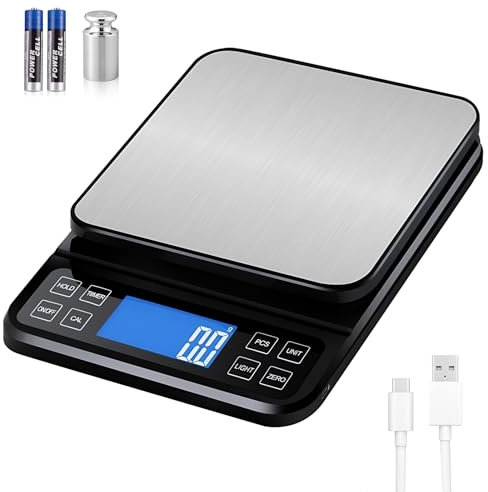 Große Digitale Küchenwaage,1g/15kg Digitale Küchenwaage USB Aufladen,Hochpräzise Bäckereiwaage, 2 Batterien Inklusive