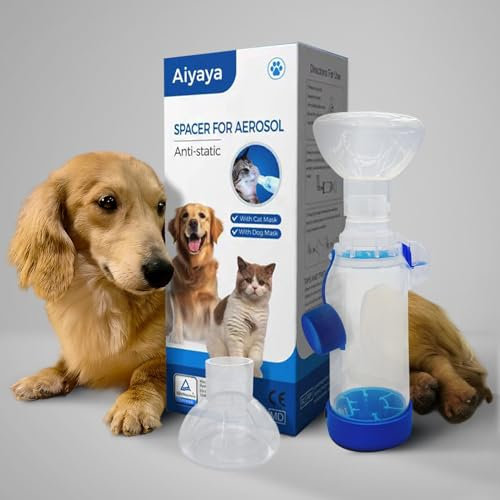 Pet Inhaler Spacer with 2-Sized Masks for Cats and Dogs, Aerosol Chamber with Breathing Flow Indicator, Compatible with any MDI