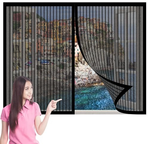 Insektenschutz Fliegengitter Fenster mit Alurahmen 180 x 120 cm Insektenschutz Fliegenvorhang Moskitonetz Ohne Bohren Verschiedenen Größen Auswählbar für Alle Fenster Bis, Schwarz