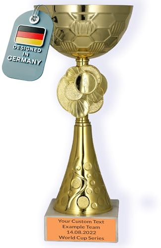 Larius Pokal (20 cm, 245g) – Personalisierbare Trophäe aus Metall mit Steinsockel – Ideal für Turniere, Fußball, Kindergeburtstage, Mannschaften & Auszeichnungen – Modell M2