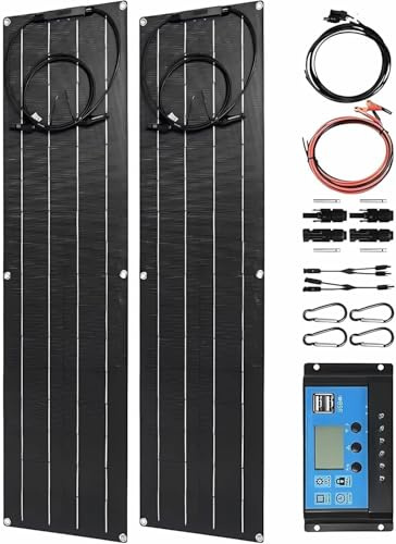 Panneau solaire ultra-mince de 250 watts, 2X 125W 12V-24V PET Kit de panneaux solaires flexibles avec contrôleur 40A, Panneaux solaires monocristallins flexibles, Convient à la famille, Caravane, Bate