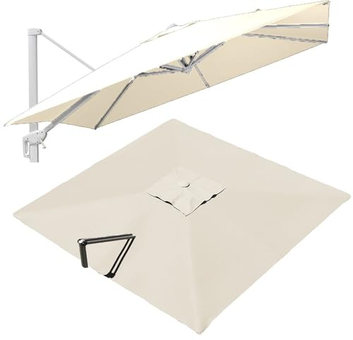 VLKLPZAHAK Ombrello rettangolare da giardino 300 x 400 cm Tenda parasole di ricambio per ombrellone a sbalzo 8 doghe, tessuto di ricambio per ombrellone da tavolo (beige, 4x3m (13x9,8 piedi