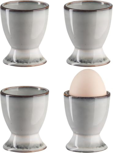 Bluweet Eierbecher 4er Stück Set Eierhalter Eierständer Porzellan aus Keramik cm für Jeden Frühstückstisch Hart und Weichgekochten Eiern Grau 4 Löffel