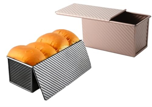 XKONG Pullman Lot de 2 moules à pain ondulés avec couvercle en acier au carbone robuste avec couvercle pour la cuisson (noir + champagne doré)