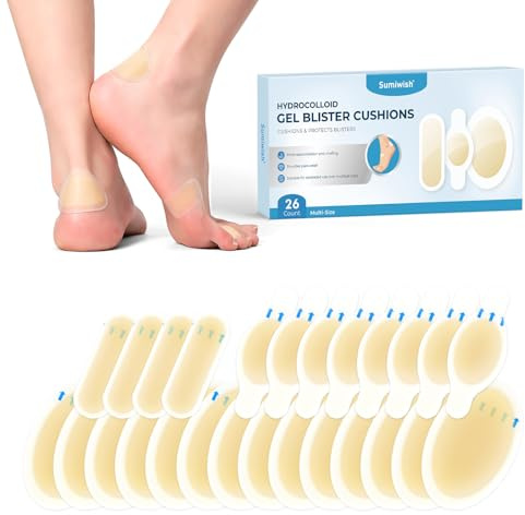 Sumiwish 26 Count Blister Plasters for Feet - Sumiwish Blister Plasters for Heel - Hydrocolloid Dressings Hydrocolloid Bandages for Blister Prevention & Recovery Water Resistant - Variety Pack