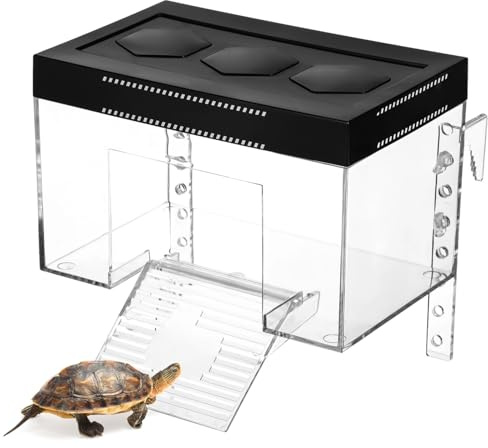 Plateforme surélevée transparente pour tortue avec rampe et couvercle antidérapants, hauteur réglable, petit habitat avec trou réservé pour lampe hexagonale