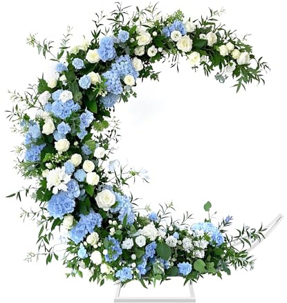 Fiita Supporto per arco nuziale a mezza luna, in metallo, per cerimonie, feste di compleanno, sposa, baby shower, semicurvo, con base rettangolare