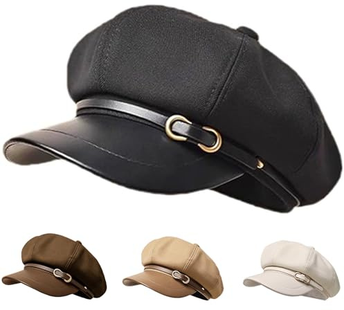 Busnos Basker Newsboy Cap Damhatt Med Åttkantig Form Svart Basker Dam-Newsboy-Kepsar Trendiga Söta Klädhattar Höst- Och Vintermössor Ballongmössa Mode