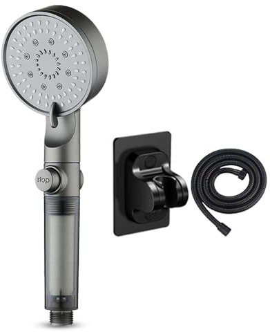 Alcachofa De Ducha De Alta Presión - Alcachofa con 5 Modos de Pulverización y Filtración para Agua Dura,Kit con Manguera y Soporte para Agua Dura | Hotel Baño Apartamento Casa Hogar