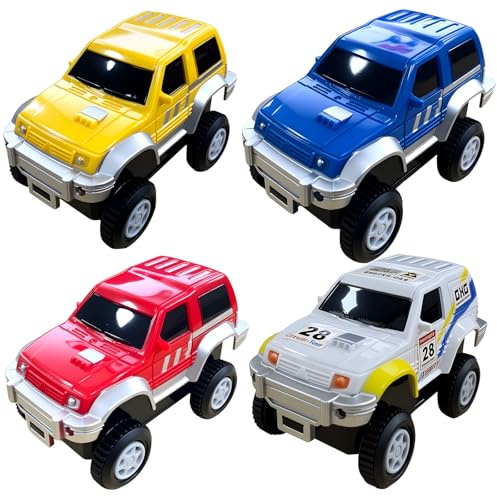 4 Stk Strax Bahn Auto Set, Ersatz Auto für Strax Bahn Blau Rot Weiß Gelb | Wiederverwendbar Track Car für 3-5 Jahre Jungen Mädchen Magic Tracks Autos Autorennbahn Autos