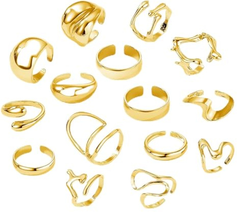 MOTIBACK 15 Stück Ringe Frauen Ring Ring Set Verstellbar Stapelbare Offene Daumen Rings Trendy Stapel Ringe Minimalistischer Fingerringe für Mädchen und Frauen