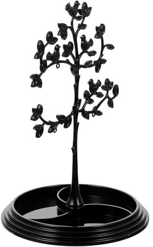 Milisten Soporte de Plástico para Collares y Pendientes en Forma de Árbol, Expositor de Joyas Negro Bandeja Desmontable, Organizador para Bisutería en Hogar y Mostrador, Almacenamiento