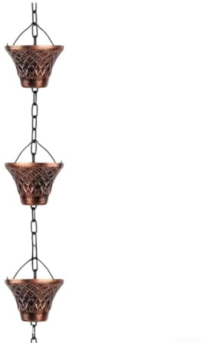 Catena in ferro per la decorazione esterna e la deviazione dell'acqua piovana da grondaie con classico stile geometrico a maglie (colore bronzo)
