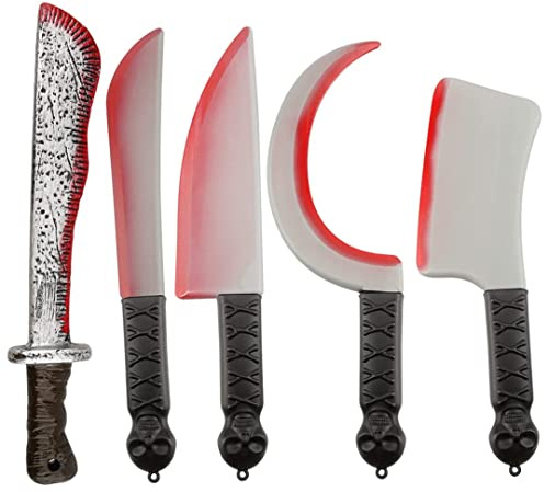 Grsrkep Confezione da 5 Oggetti di Machete in plastica per Simulazione di Halloween, Oggetti di Machete realistici e Spaventosi di Halloween con Sangue