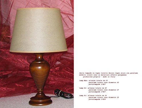 Lampada da tavolo o comodino in legno tornito - made in Italy (lampada media col noce c/par pergamena)