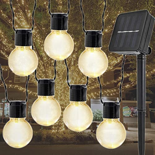 DINOWIN Solar Kugel Lichterkette, Wasserdicht 11.5ft 10LED Globe Birnen Hängendes Glühbirnen Lichterkette Kugeln Perfekt für Patio, Cafe, Garten, Hochzeit, Party Dekoration (Warmweiß)