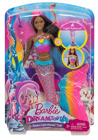 Barbie Rainbow Lights Mermaid doll with colourful light display, bath play, pink hair, toy for children aged 3+ FTG79