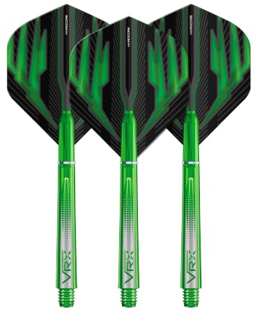 RED DRAGON Dart Flight & Stems Combo Vert - 4 séries de Vols Standard et 4 séries Moyen VRX Stems par Paquet