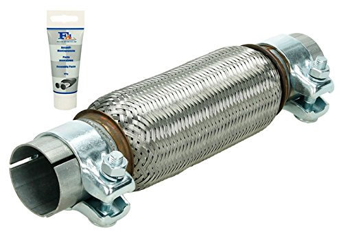 ECD Germany Tubo Flessibile di Scarico Marmitta 50 x 200 m Flex in Acciaio Inox Universale Impianto Gas Scarico Saldatura Giunti Riparazione con 2 Morsetti pinze + Pasta di Montaggio per Auto