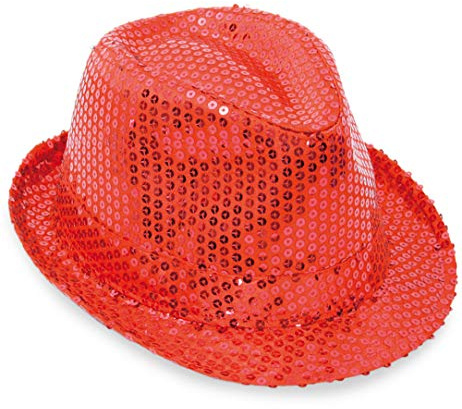 Karnevalsteufel Paillettenhut in verschiedenen Farben Trilby mit Pailletten Partyhut Silvester Accessoire Größe ca. 58cm (rot)
