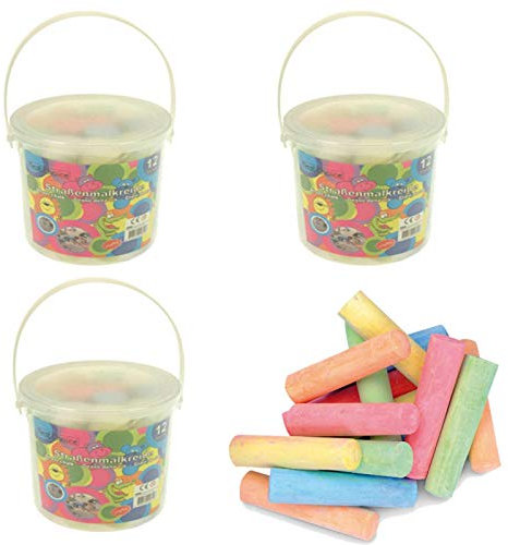 HAC24 3X 12 Stück Malkreide Inkl. Transporteimer Straßen Kreide Straßenkreide Wandkreide Kinder Straßenmalkreide