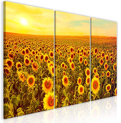 decomonkey Bilder Sonnenblume Natur 120x60 cm 3 Teilig Wandbild Groß Leinwandbild XXL Deko Wohnzimmer Schlafzimmer Büro Wanddeko Leinwand Pictures For Wall Poster Wall Painting Landschaft Blimen