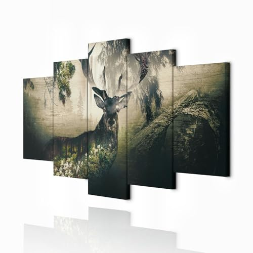 decomonkey Wandbilder Tiere 200x100 cm 5 Teilig Wandbild Groß Wohnzimmer | Leinwandbild XXL, Deko, Schlafzimmer, Büro, Wanddeko, Leinwand, Pictures For Wall, Poster, Wall Painting, Set, Natur