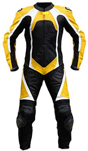Motorrad 1 Stück Lederkombi Motorrad Biker Lederjacke und Hose (L, Gelb)