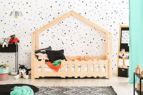 ahoj baby Kinderbett Hausbett, Kinderbett, Montessori-Bett, Jungenbett, Kindermöbel, Kleinkinderbett mit Lattenrost… (80x180 cm)
