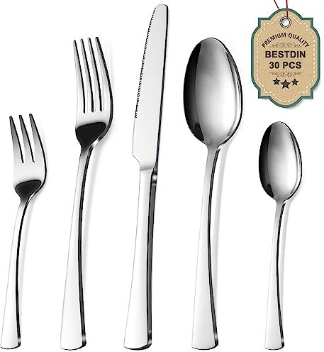 Bestdin Besteck Set 6 Personen, 30 teilig Edelstahl Besteckset, Essbesteck Set mit Messer Gabel Löffel, Hochwertiges Edelstahlbesteck, Spülmaschinenfest.