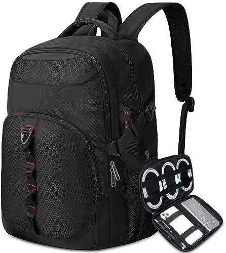NEWHEY Laptop Backpack Men 17.3 Inch with Cable Organiser Bag Large Rucksacks for Men Water Resistant Laptop Bag Travel Business School Bag Black Black