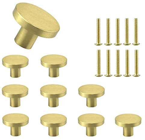 Lemiyoo 10 Sets Solid Brass Door Knobs,25 mm Round Drawer Handles | Metal Single-Hole Pulls,Used For Cabinets,Kitchen Cupboards,Shoe Cabinets,Wardrobes,Drawer (25*25mm,Gold)