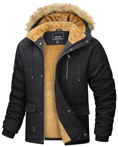 MAGCOMSEN Chaquetas de invierno para hombre Abrigos largos térmicos Chaquetas de parka con capucha desmontable