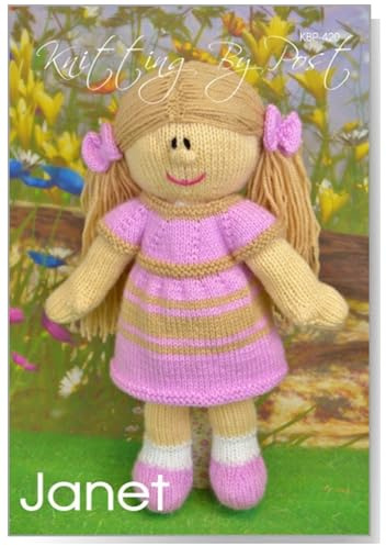 Knitting Pattern Janet the Dolly from Knitting by Post - Our Cute Looking Doll with a Removable Dress is Ready to be Knit in Brown, Pink and White