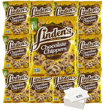 Linden's Mini Chocolate Chippers, 2.1oz Pouches, (Pack of 12) with Bay Area Marketplace Napkins